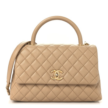 CHANEL Caviar Quilted Small Coco Handle Flap Beige