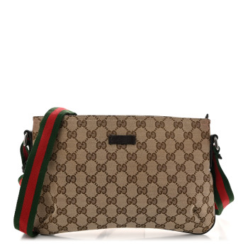 GUCCI Monogram Web Small Flat Messenger Crossbody Dark Brown
