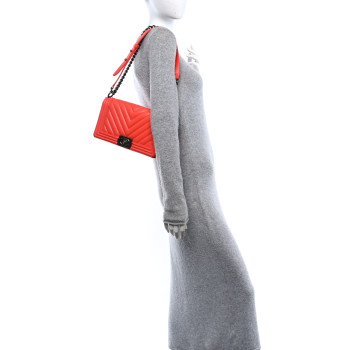 CHANEL Calfskin Chevron Quilted Medium Boy Flap Coral