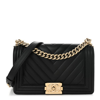 CHANEL Lambskin Chevron Quilted Medium Boy Flap Black