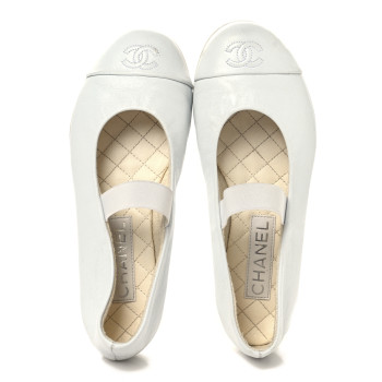 CHANEL Lambskin Cap Toe CC Mary Jane Flats 37 White