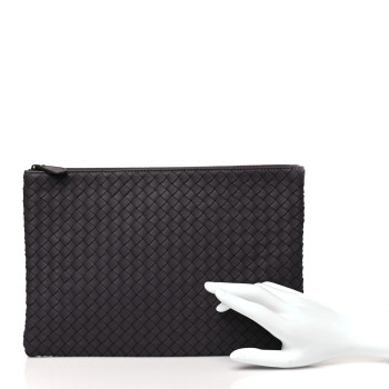 BOTTEGA VENETA Nappa Intrecciato Large Flat Zip Biletto Pouch Quetsche