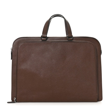 PRADA Saffiano Cuir Travel Briefcase Cacao
