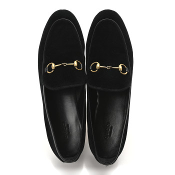 GUCCI Velvet Horsebit Womens Jordaan Loafers 41 Black
