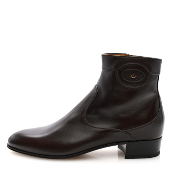 GUCCI New Waxed Calfskin Mens Ankle Boots 8 Cocoa