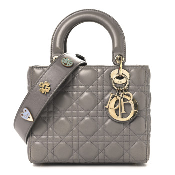 CHRISTIAN DIOR Lambskin Cannage Small Lucky Badges My Lady Dior Grey