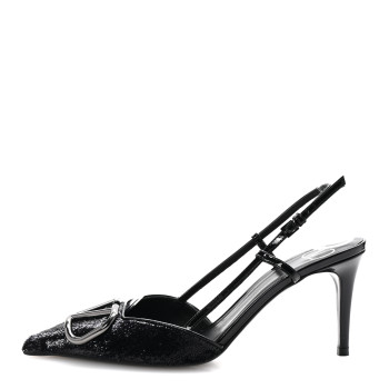 VALENTINO GARAVANI Sequin Fringed Vlogo Slingback Pumps 37 Black