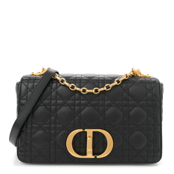 CHRISTIAN DIOR Calfskin Cannage Medium Caro Bag Black