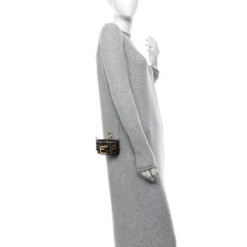 FENDI Crystal Vitello King FF Beaded Nano Maxi Buckle Baguette Charm Moro Black