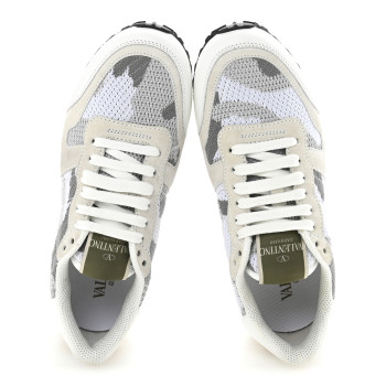 VALENTINO GARAVANI Mesh Suede Camouflage Rockrunner Sneakers 35 White Grey