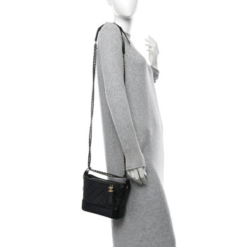 CHANEL Aged Calfskin Quilted Small Gabrielle Hobo Black