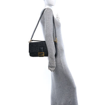 FENDI Nappa FF 1974 Embossed Large Baguette Black