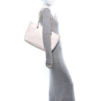 CHANEL Glazed Calfskin Stitched Shopping Tote White