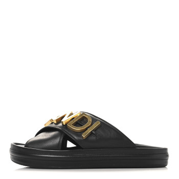FENDI Vitello Womens Fendigraphy Slide Sandals 36.5 Black