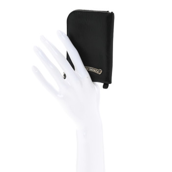 CHROME HEARTS Lambskin Cross Patch Zip Card Holder Wallet Black