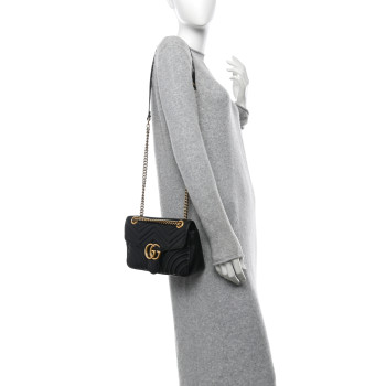 GUCCI Calfskin Matelasse Small GG Marmont Shoulder Bag Black