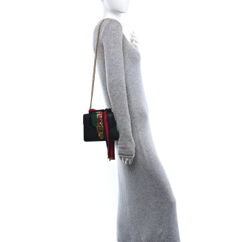 GUCCI Calfskin Mini Sylvie Chain Shoulder Bag Black