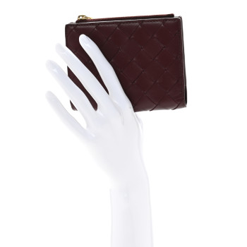 BOTTEGA VENETA Nappa Intrecciato Small Bi-Fold Zip Wallet Barolo