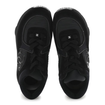 CHANEL Fabric Calfskin Suede CC Sneakers 40 Black