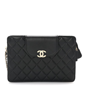 CHANEL Lambskin Quilted CC Pouch Wristlet Black