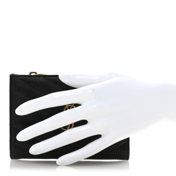 SAINT LAURENT Grain De Poudre Matelasse Chevron Monogram Zipped Two-Part Wallet Black