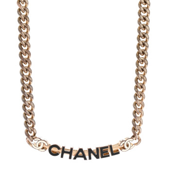 CHANEL Metal Enamel Chain CC Choker Gold White