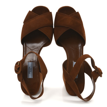 PRADA Camoscio Crisscross Platform Sandals 39.5 Palissandro
