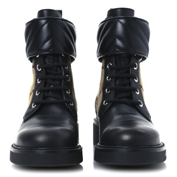 GUCCI Flores Calfskin Monogram Maxi GG Nappa Matelasse Double G 40mm Ankle Boots 36 Black Camel Ebony