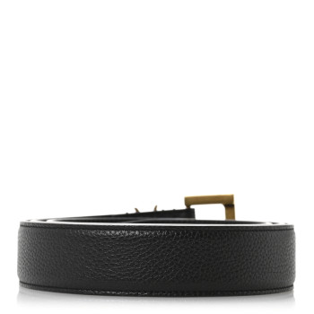 SAINT LAURENT Grained Calfskin Monogram Cassandre Square Buckle Belt 100 40 Black