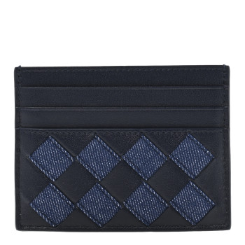 BOTTEGA VENETA Nappa Denim Intrecciato Card Holder Abyss Indigo