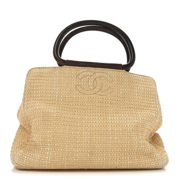 CHANEL Woven Straw Raffia Wooden Handle Bag
