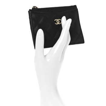 CHANEL Caviar Quilted CC Zip Card Holder Black