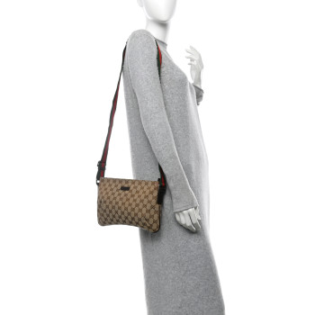 GUCCI Monogram Web Small Flat Messenger Crossbody Dark Brown