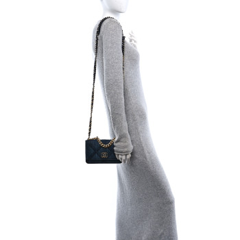 CHANEL Denim Quilted Chanel 19 Wallet On Chain WOC Blue