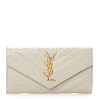 SAINT LAURENT Grain De Poudre Matelasse Chevron Monogram Flap Wallet Crema Soft