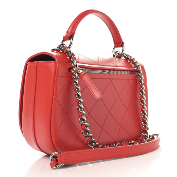 CHANEL Calfskin Stitched Small Ring My Bag Flap Crossbody Red