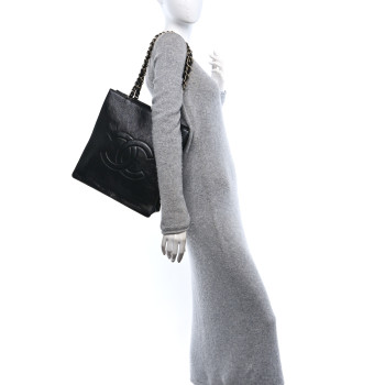 CHANEL Shiny Aged Calfskin North South Shopping Bag Black