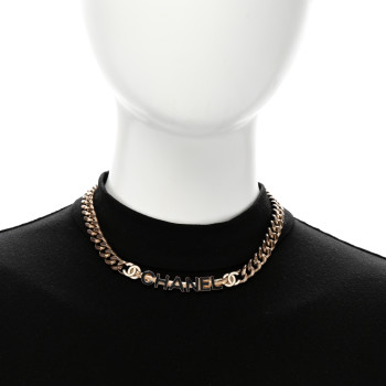 CHANEL Metal Enamel Chain CC Choker Gold White