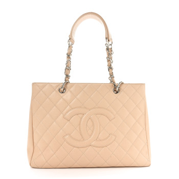 CHANEL Caviar Quilted Grand Shopping Tote GST Beige Clair