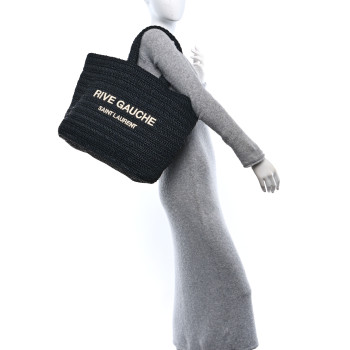 SAINT LAURENT Raffia Rive Gauche Tote Black