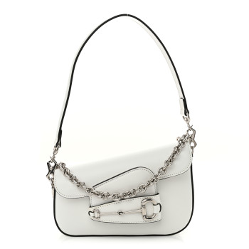 GUCCI Calfskin Mini Horsebit 1955 Asymmetric Shoulder Bag Great White