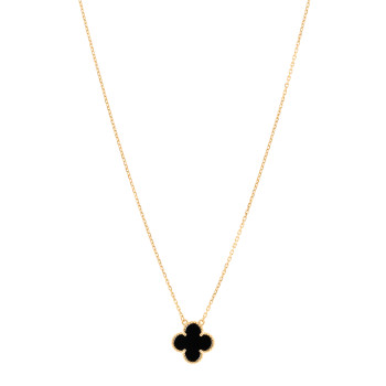 VAN CLEEF & ARPELS 18K Yellow Gold Black Onyx Vintage Alhambra Pendant Necklace