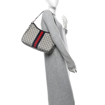 GUCCI GG Supreme Monogram Sherry Line Web Hobo Beige Blue