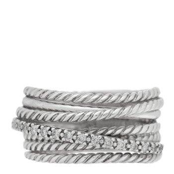 DAVID YURMAN Sterling Silver Diamond 12mm Wide Crossover Cable Ring 54 6.75