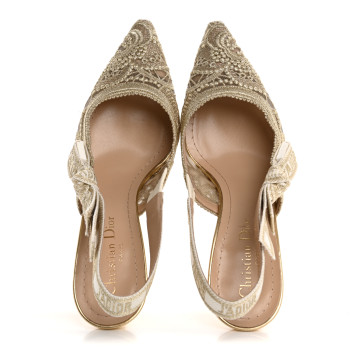 CHRISTIAN DIOR Macrame Lurex Embroidered J'adior Slingback 65mm Pumps 36.5 Pale Gold