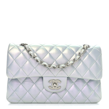 CHANEL Iridescent Calfskin Quilted Small Double Flap Green