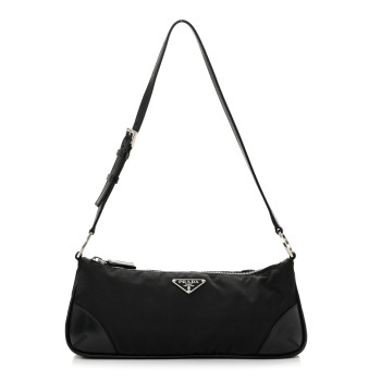 PRADA Tessuto Light Nylon Soft Calf Shoulder Bag Black