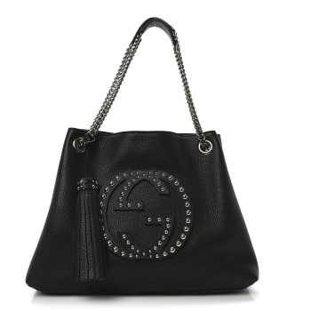 GUCCI Pebbled Calfskin Studded Medium Soho Chain Shoulder Bag Black