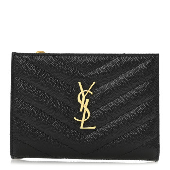SAINT LAURENT Grain De Poudre Matelasse Chevron Monogram Zipped Two-Part Wallet Black
