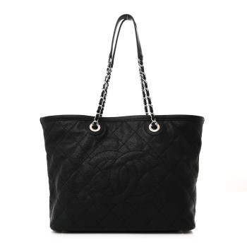 CHANEL Grained Calfskin Quilted Small Daily Shopping Tote Black